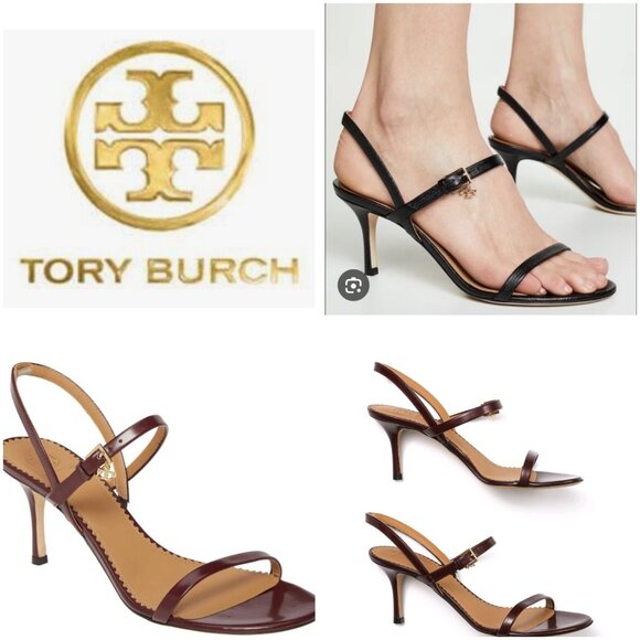 TORY BURCH PENELOPE SLINGBACK SANDALS MALBEC LEATHER STRAPPY Size 7 - Picture 1 of 14